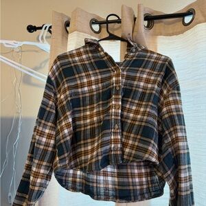 American Eagle Outfitters Blue and Brown Plaid Shirt